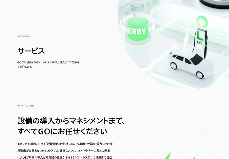 GO株式会社 脱炭素サービスGX のパソコン表示