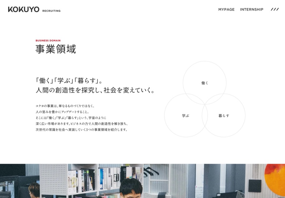 コクヨ 新卒採用サイト のパソコン表示