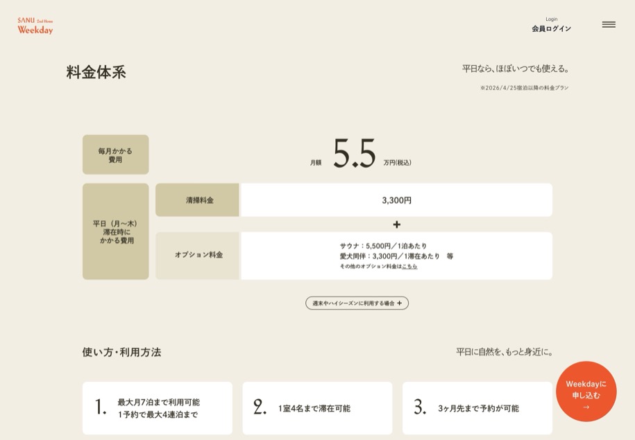 SANU 2nd Home Weekday のパソコン表示